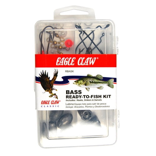 Eagle Claw 48 Pièce Bass Fishing Rigging Kit Crochets & Sinkers in plano CASE BRK60